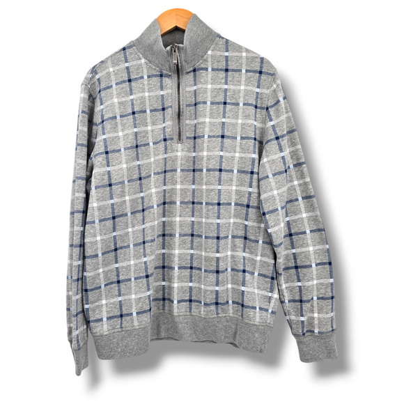 Nautica Men's 1/4 Zip Mock Neck Plaid Preppy Casual Sweatshirt Gray Size Large - Picture 1 of 10